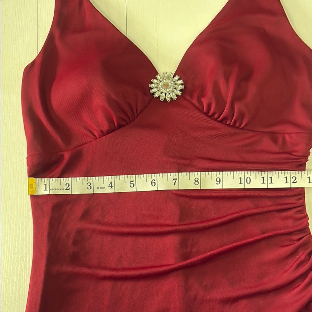 Y2K 2000s Party Dress Burgundy Halter Ruffle Asymmetrical Tiered Size Medium - Picture 6 of 11